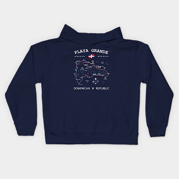 Playa Grande Dominican Republic Flag Travel Map Coordinates GPS Kids Hoodie by French Salsa